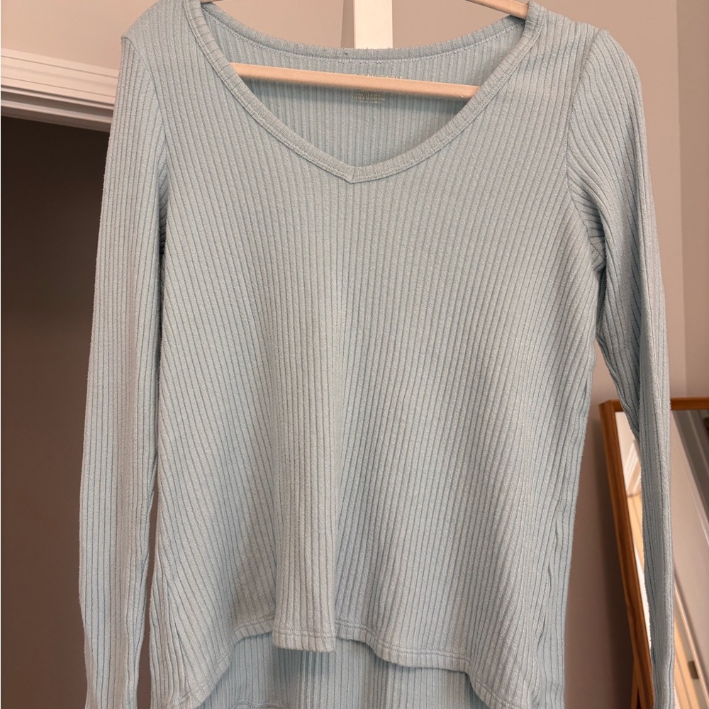 American Eagle Outfitters Soft Blue Ribbed Long Sleeve Top